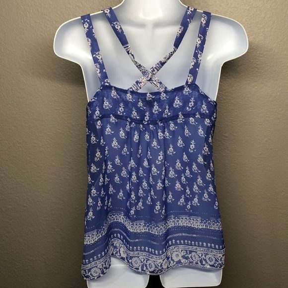 Express Blue Boho Crisscross Tank - Picture 3 of 4